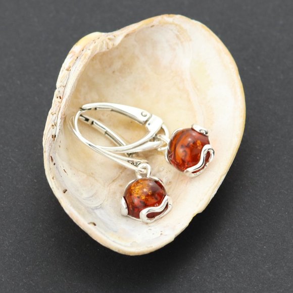 Sterling silver earrings with natural Baltic amber, amber drop earrings - Picture 3 of 14
